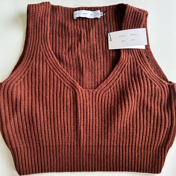 Brown Proenza Schouler knitted crochet ribbed cotton crop sweater in brown - Picture 5 of 5